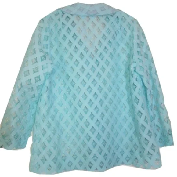 blue lace top sheer vintage shirt size large - Picture 2 of 3